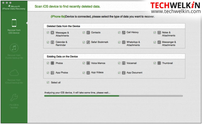 Screen of iSkysoft iPhone Data Recovery