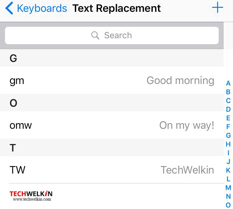 keyboard shortcut phrases in iphone