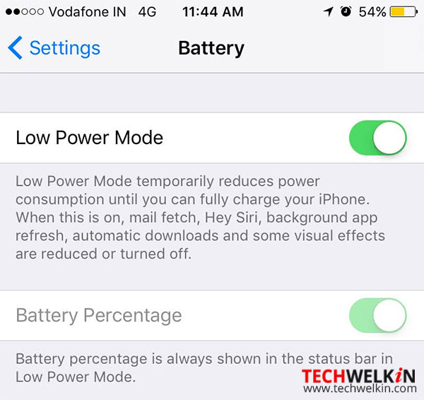 low power mode option in iphone