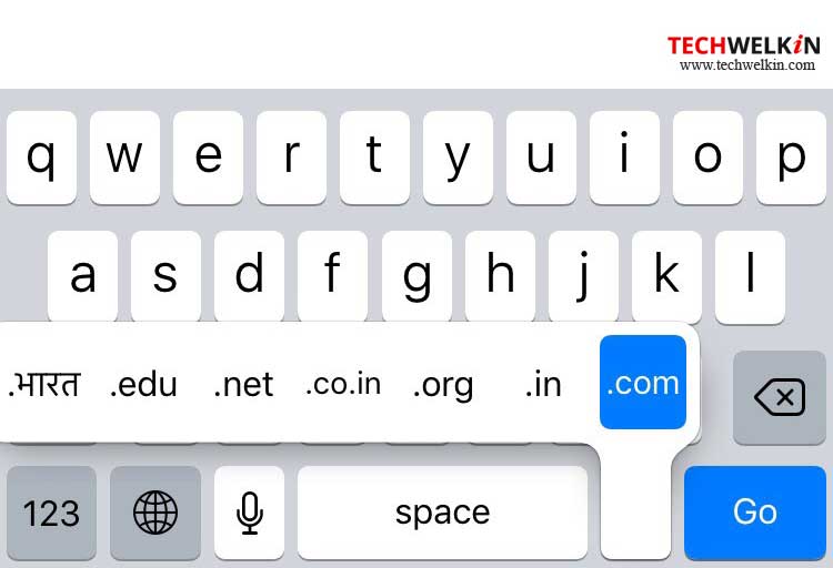 quickly type domain name extensions in iphone