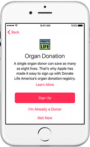 screen for organ donation in iphone