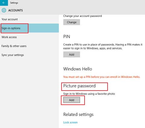 sign-in options in windows 10