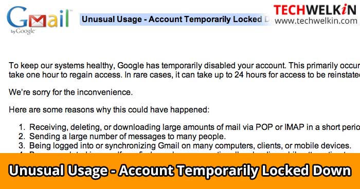 Error message Unusual Usage - Account Temporarily Locked Down