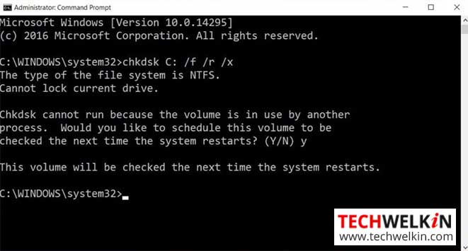 chkdsk check on next restart