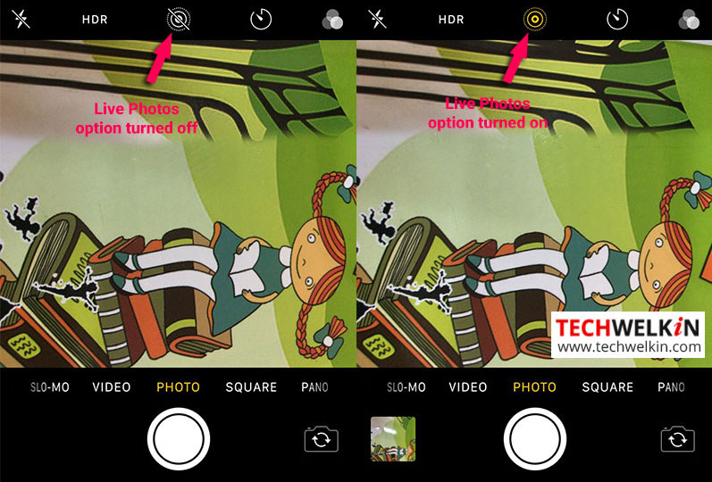 live photos camera option in iphone