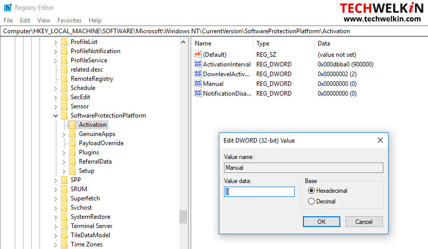 windows 10 manual activation regedit